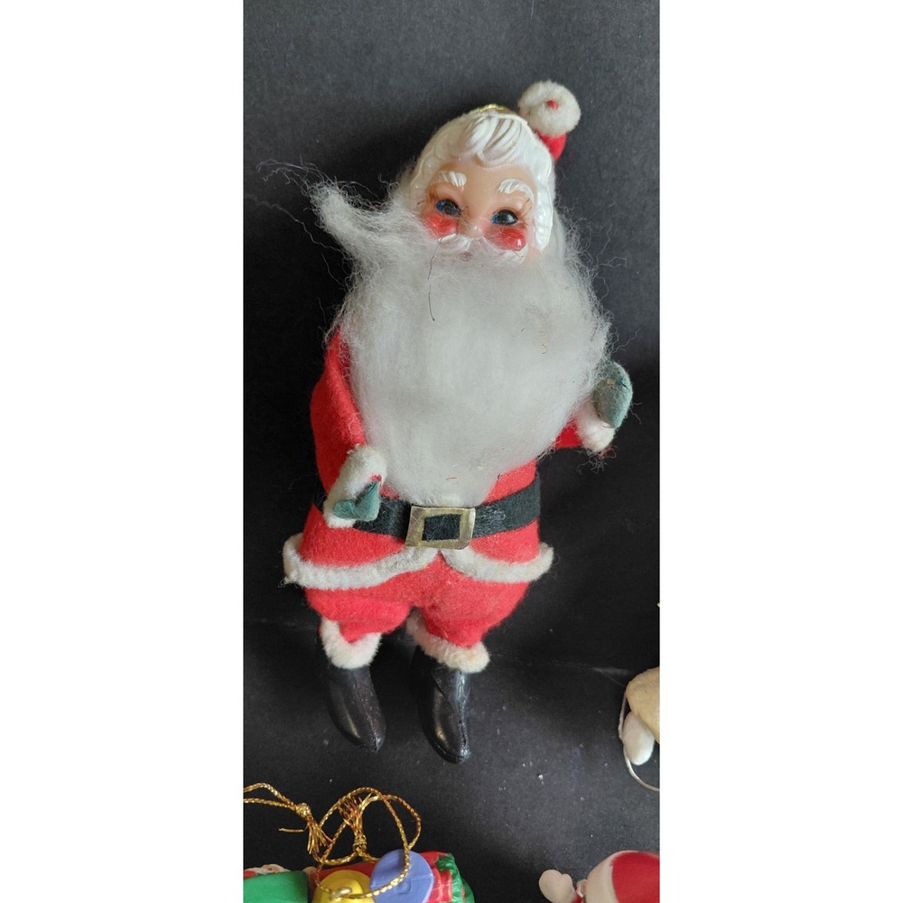 vintage midcentury flocked felt Santa doll Collection ornament Christmas Holiday - Picture 2 of 12